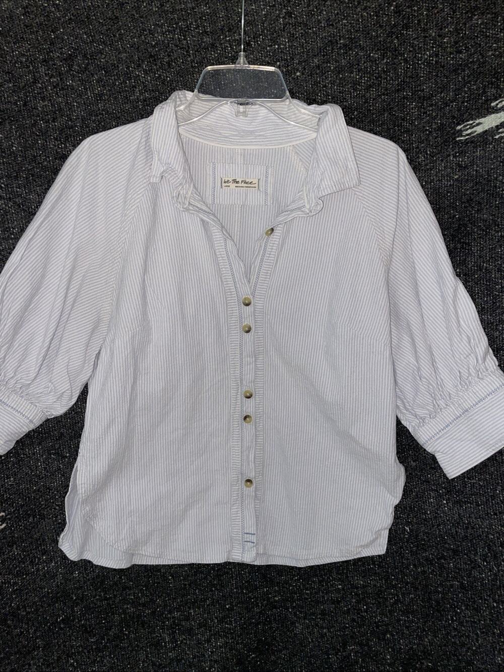 We The Free By Free People Ellie Stripe Button Up Shirt Women’s Size Large EUC